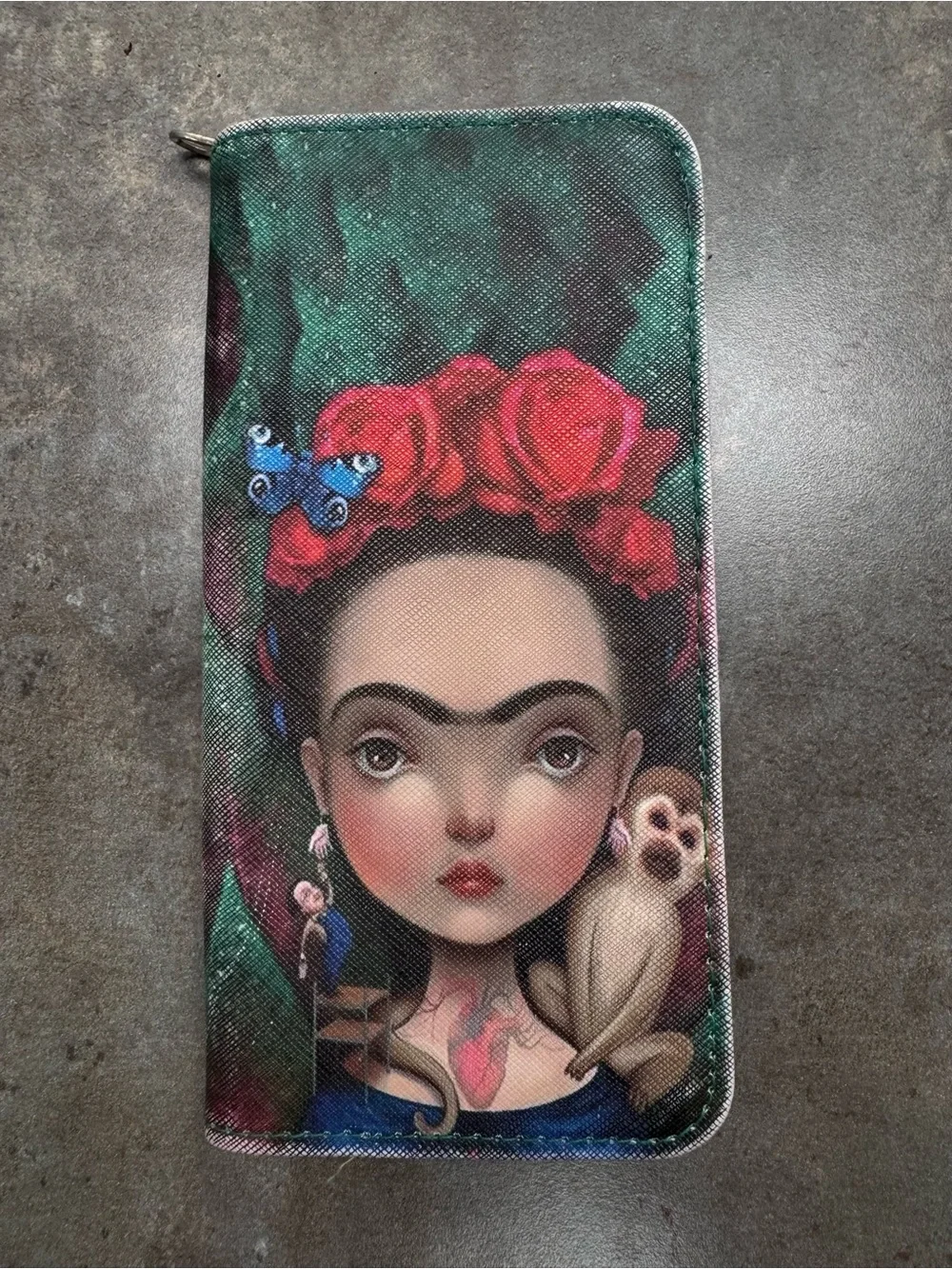 Green Frida Kahlo Art Zip Wallet - Women's Accessories